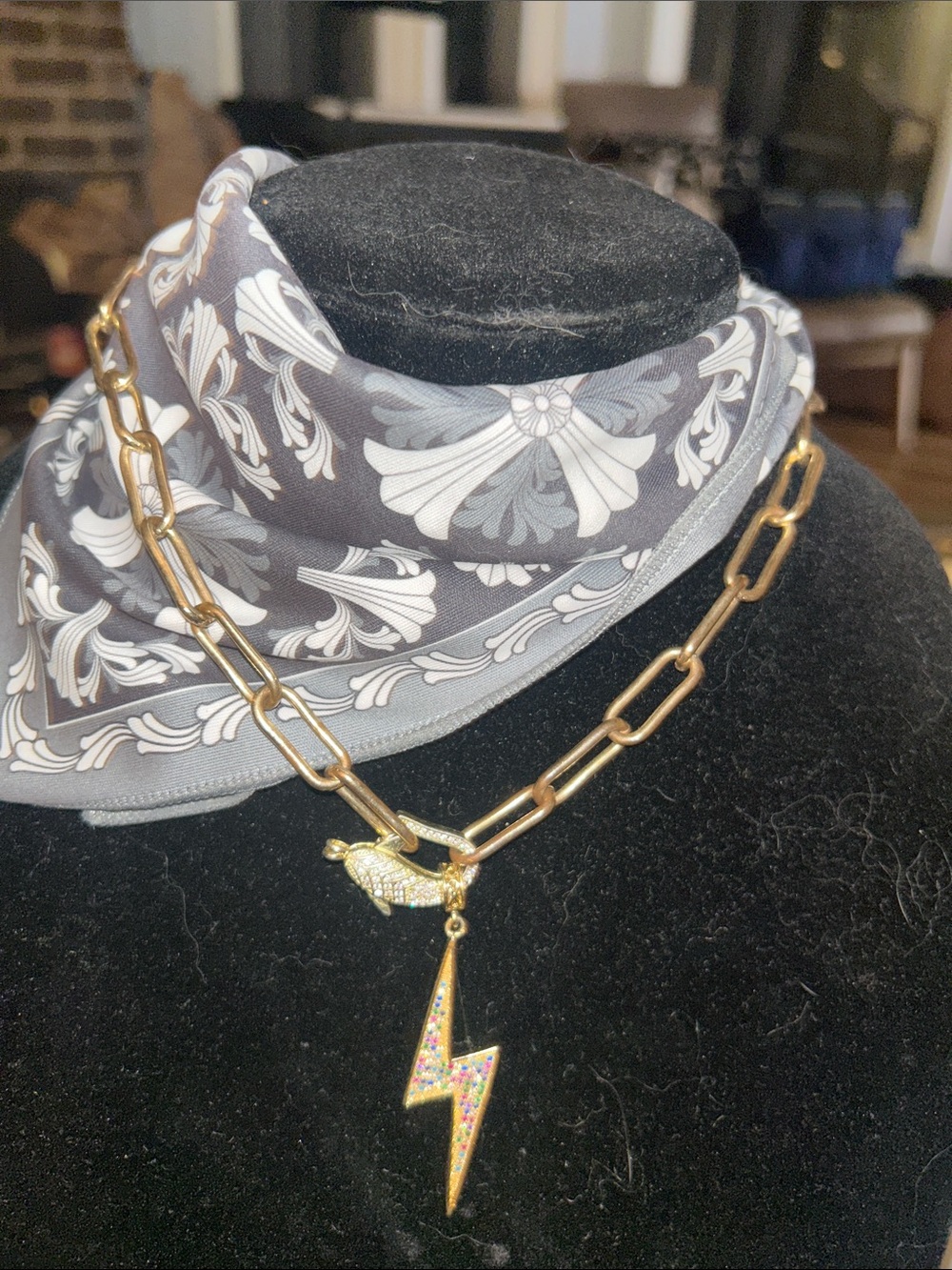 Gold-Tone Chain Necklace with Lightning Bolt and Dolphin Charm - Gold